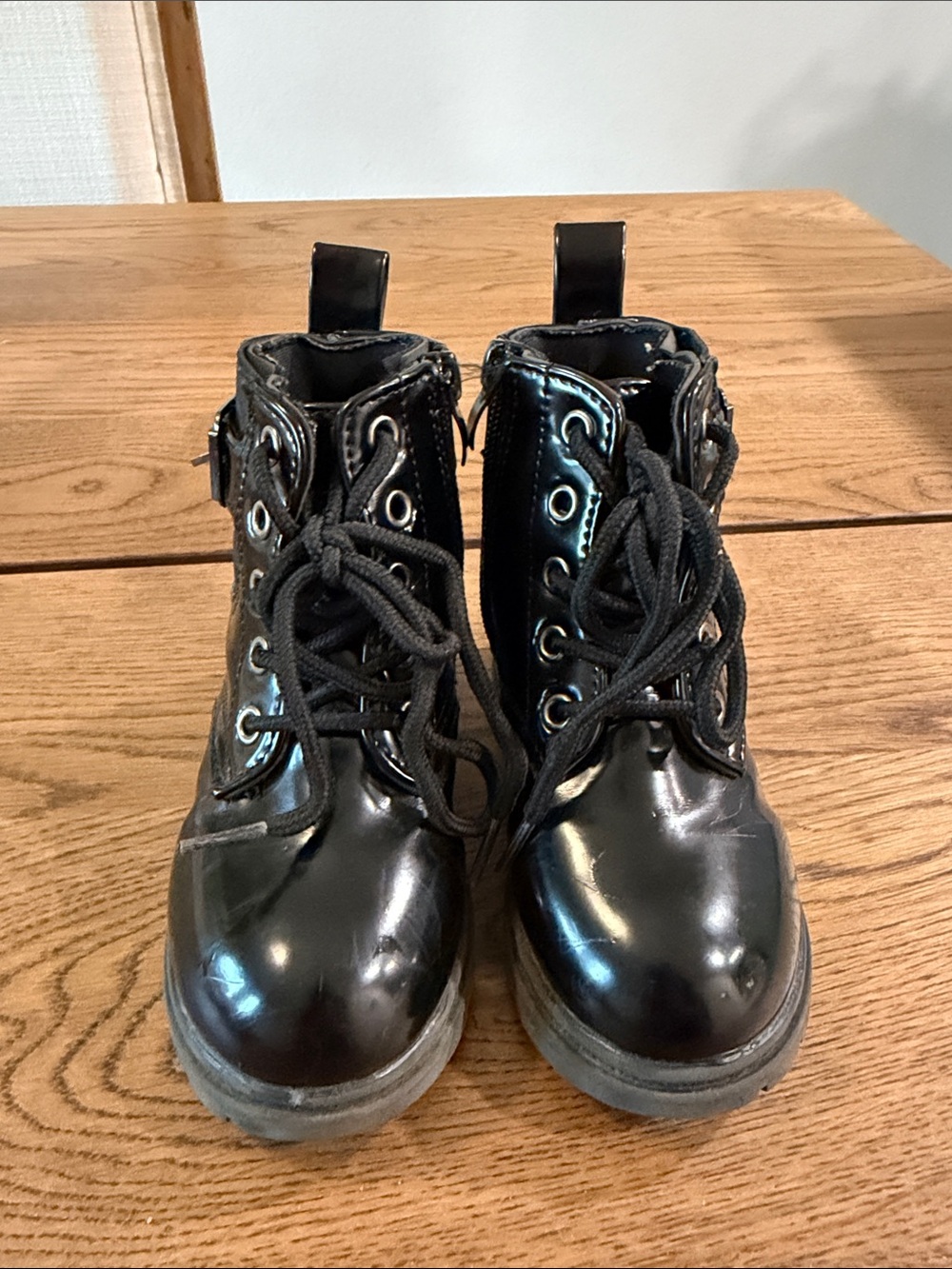 Kids Black Lace-Up Ankle Boots with Side Zip and Buckle